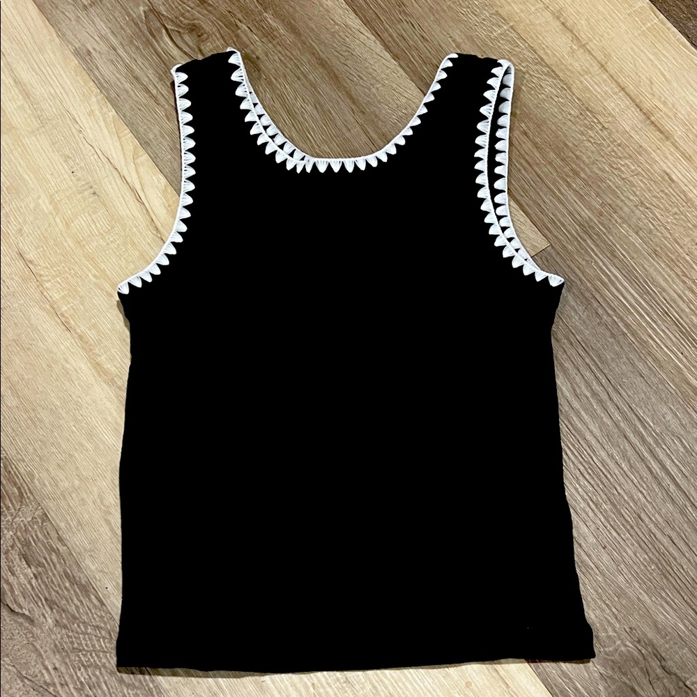 GAP Black Tank Top with White Scalloped Trim
